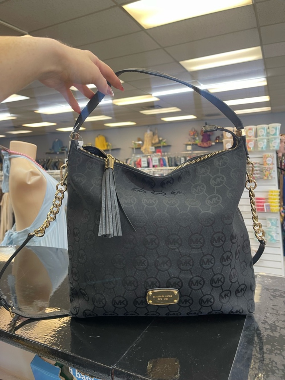 Michael Kors Black MK Logo Shoulder Bag with Tassel - Picture 7 of 7